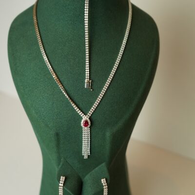 Kırmızı Taşlı Damla Set